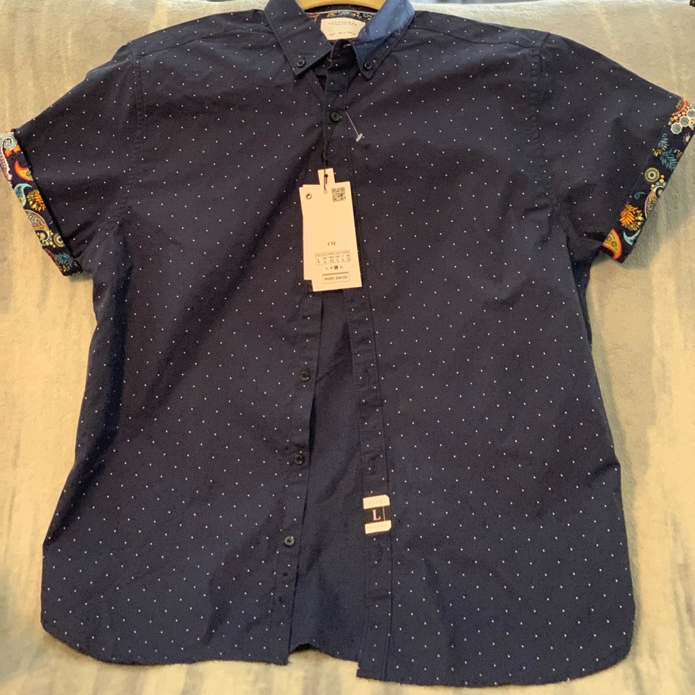 NWT Cactus Man blue polka dot shirt, Large
